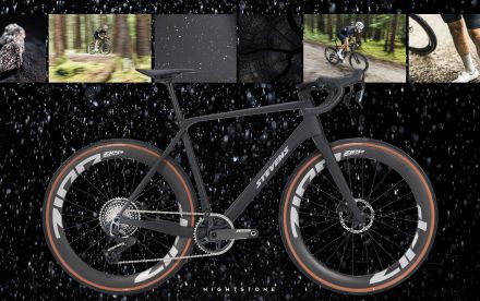 Nightstone is a deep matte black with hand-applied speckles in light and dark gray. No two frames are the same – each one carries its own technical texture and unique character. The This finish is intentionally raw, sporty, and focused. Used on our gravel race bike, Nightstone reflects pure performance off the paved path, where things get fast, dirty, and real. The surface structure highlights the bike’s durability and ambition: lightweight, rugged, and made to push limits – without needing to shout for attention.